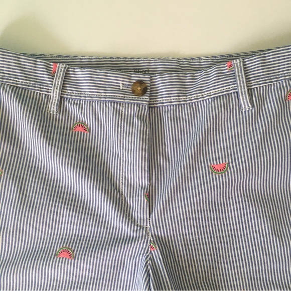 Talbots Watermelon Shorts Sz 10 Blue White Stripes Girlfriend Chino Cotton - Picture 3 of 8